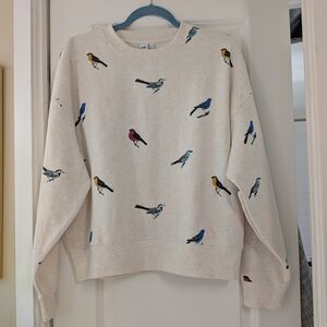 Twik Cream Sweater with Colorful Bird Print